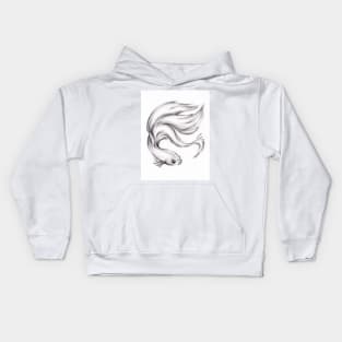 River Belle - Charcoal Pencil Drawing of a Siamese/Betta Fighting Fish Kids Hoodie